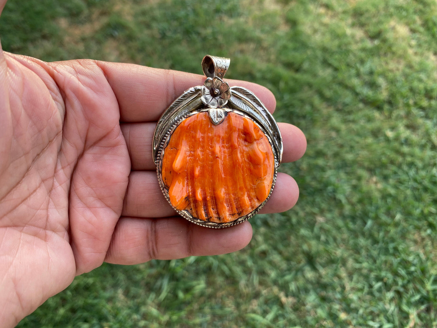 Handcrafted Large Spiny Oyster Tibetan Silver Pendant, Nature Crafted, Desert Sea Gem, Oceanic Ornament, Ocean Jewel, Ocean Inspired Jewelry