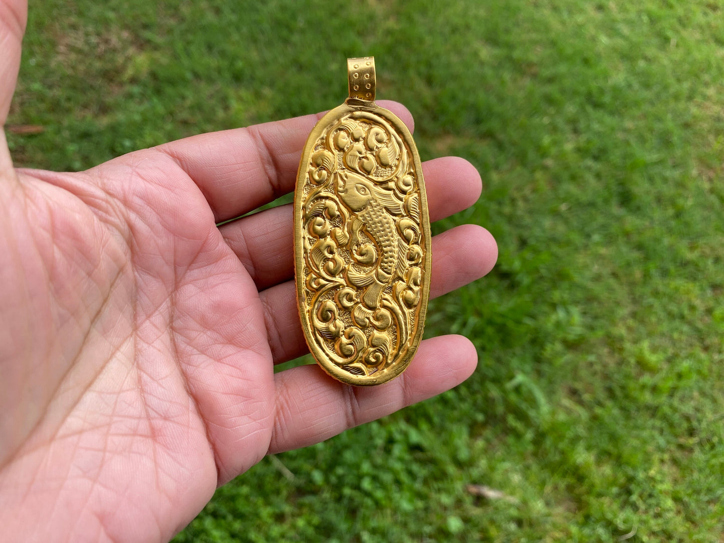 Ohm Mani Mantra Pendant, High Quality 18K Matte Gold Overlay Non Tarnish, Hand Carved Buffalo Bone, Spiritual Jewelry, Unisex Chakra Pendant