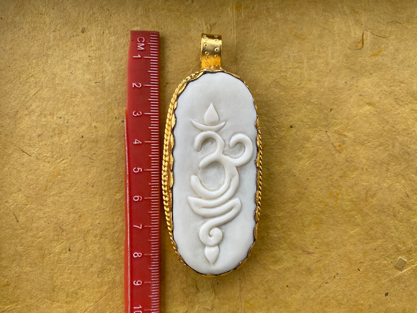 Ohm Mani Mantra Pendant, High Quality 18K Matte Gold Overlay Non Tarnish, Hand Carved Buffalo Bone, Spiritual Jewelry, Unisex Chakra Pendant