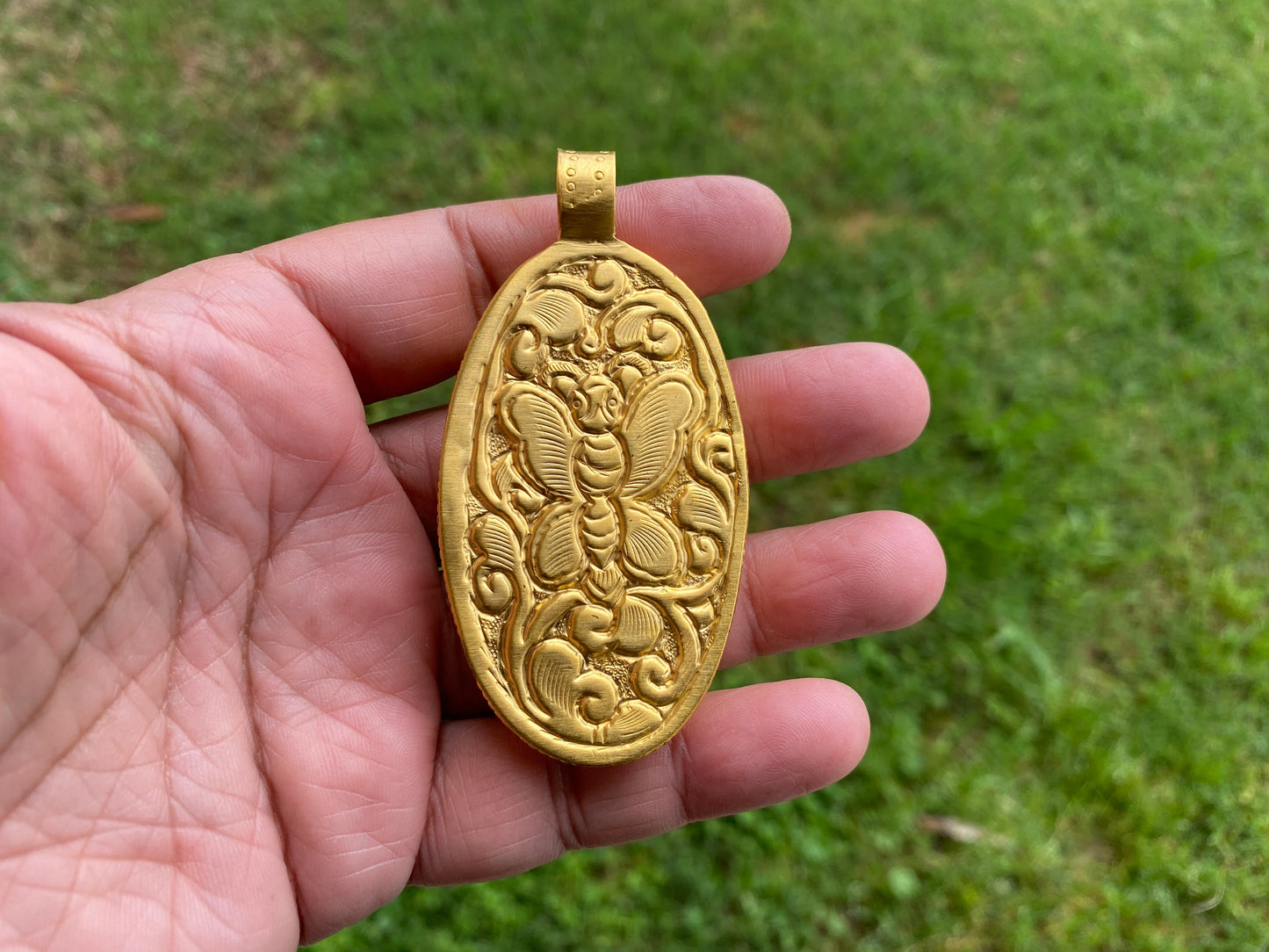 Ohm with Lotus Flower Pendant, High Quality 18K Matte Gold Overlay Non Tarnish, Hand Carved Buffalo Bone, Yoga Jewelry, Unisex Chakra, Boho