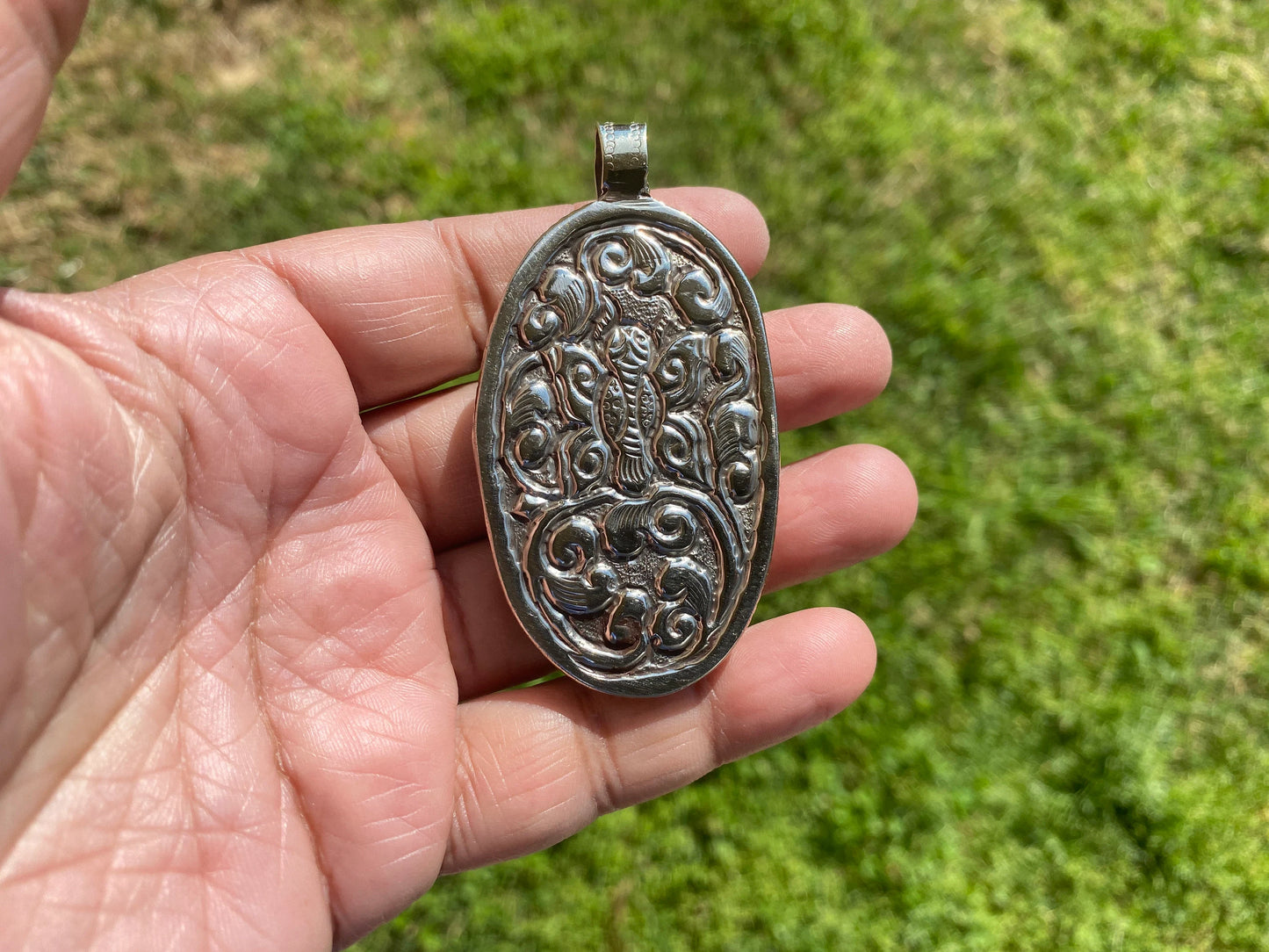Ohm with Lotus Hand Carved Buffalo Bone Tibetan Silver Pendant For Men or Women, Yoga Meditation Jewelry, Unisex Chakra Pendant, Mani Mantra