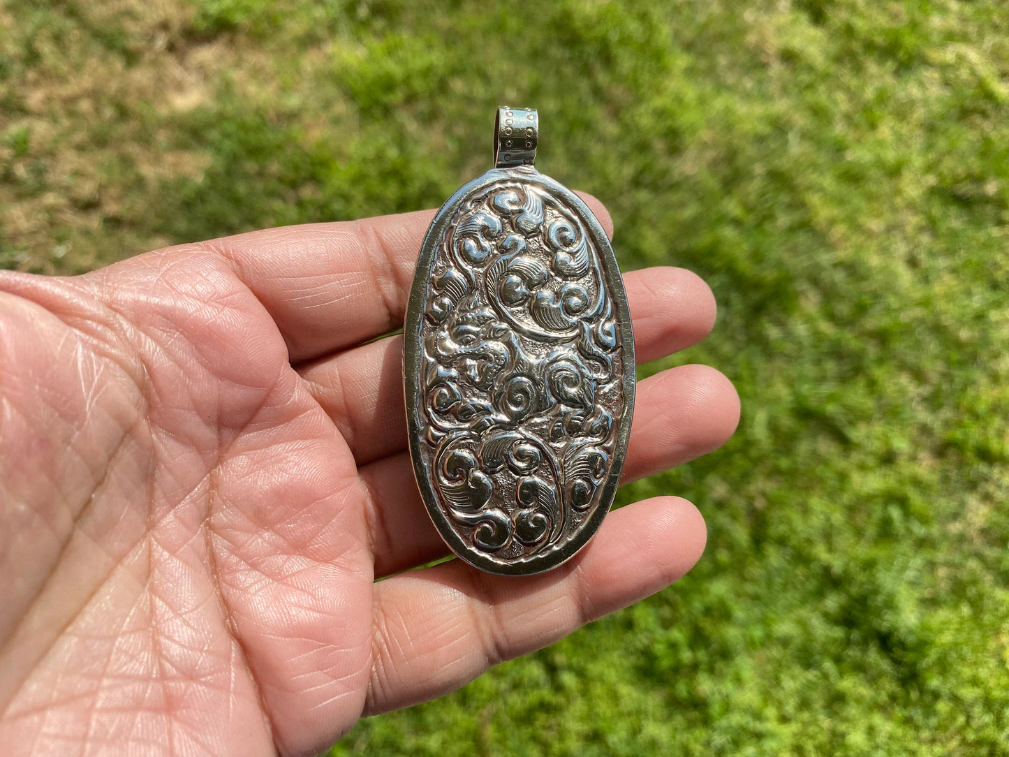 Ohm with Lotus Hand Carved Buffalo Bone Tibetan Silver Pendant For Men or Women, Yoga Meditation Jewelry, Unisex Chakra Pendant, Mani Mantra