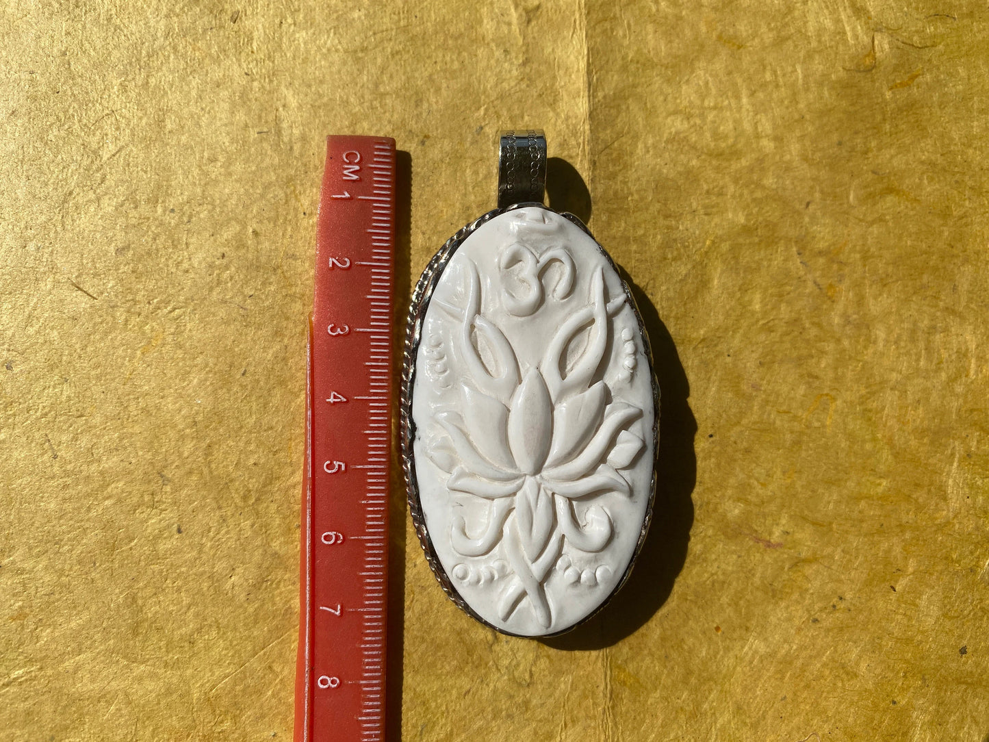 Ohm with Lotus Hand Carved Buffalo Bone Tibetan Silver Pendant For Men or Women, Yoga Meditation Jewelry, Unisex Chakra Pendant, Mani Mantra
