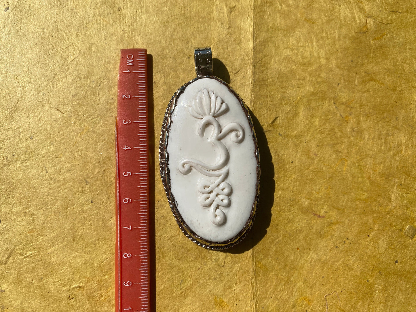 Ohm with Lotus Hand Carved Buffalo Bone Tibetan Silver Pendant For Men or Women, Yoga Meditation Jewelry, Unisex Chakra Pendant, Mani Mantra