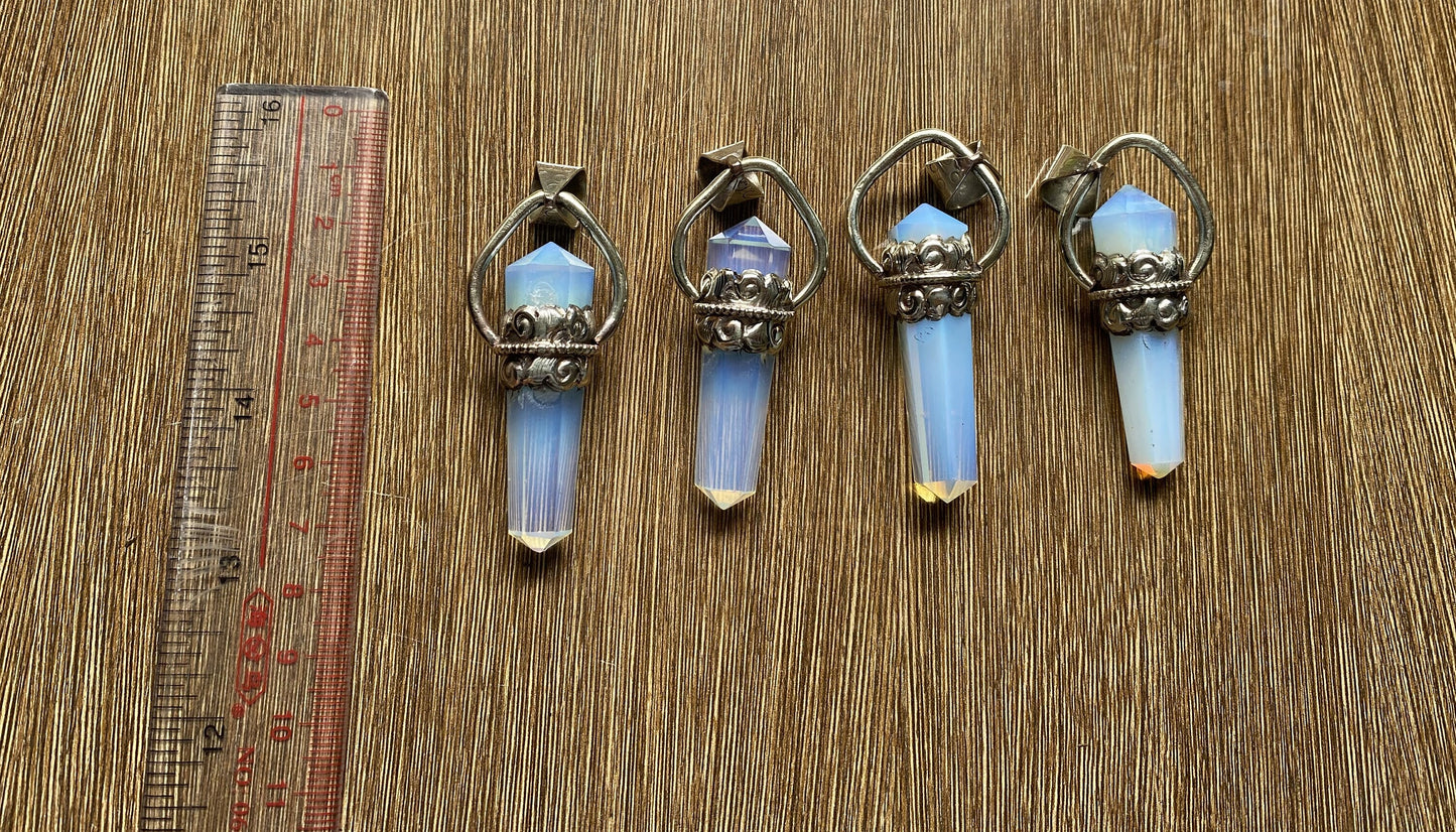 Opalite Pendant: Bohemian Charm with Emotional and Spiritual Benefits, Hammered Tibetan Silver, Unique Tibetan Pendant, Perfect Unisex gift.
