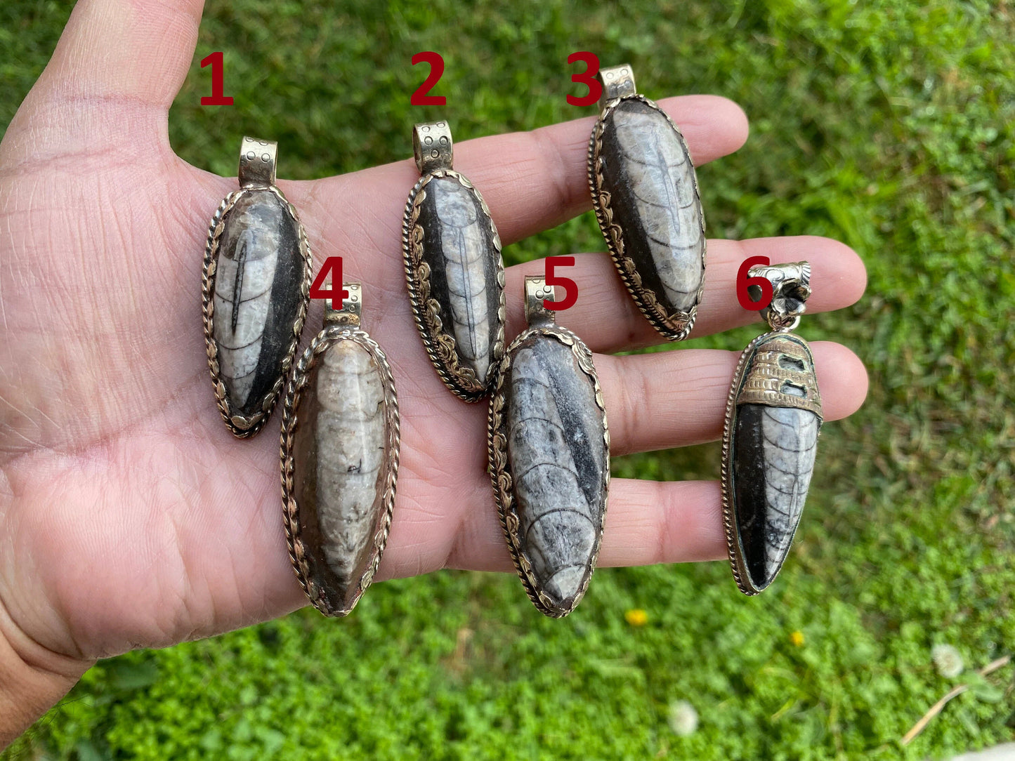 Orthoceras Fossil Tibetan Silver Pendant, Fossilized Pendant, Wiccan Jewelry, Black Stone Pendant, Fossil Jewelry, Orthoceras Jewelry, Boho