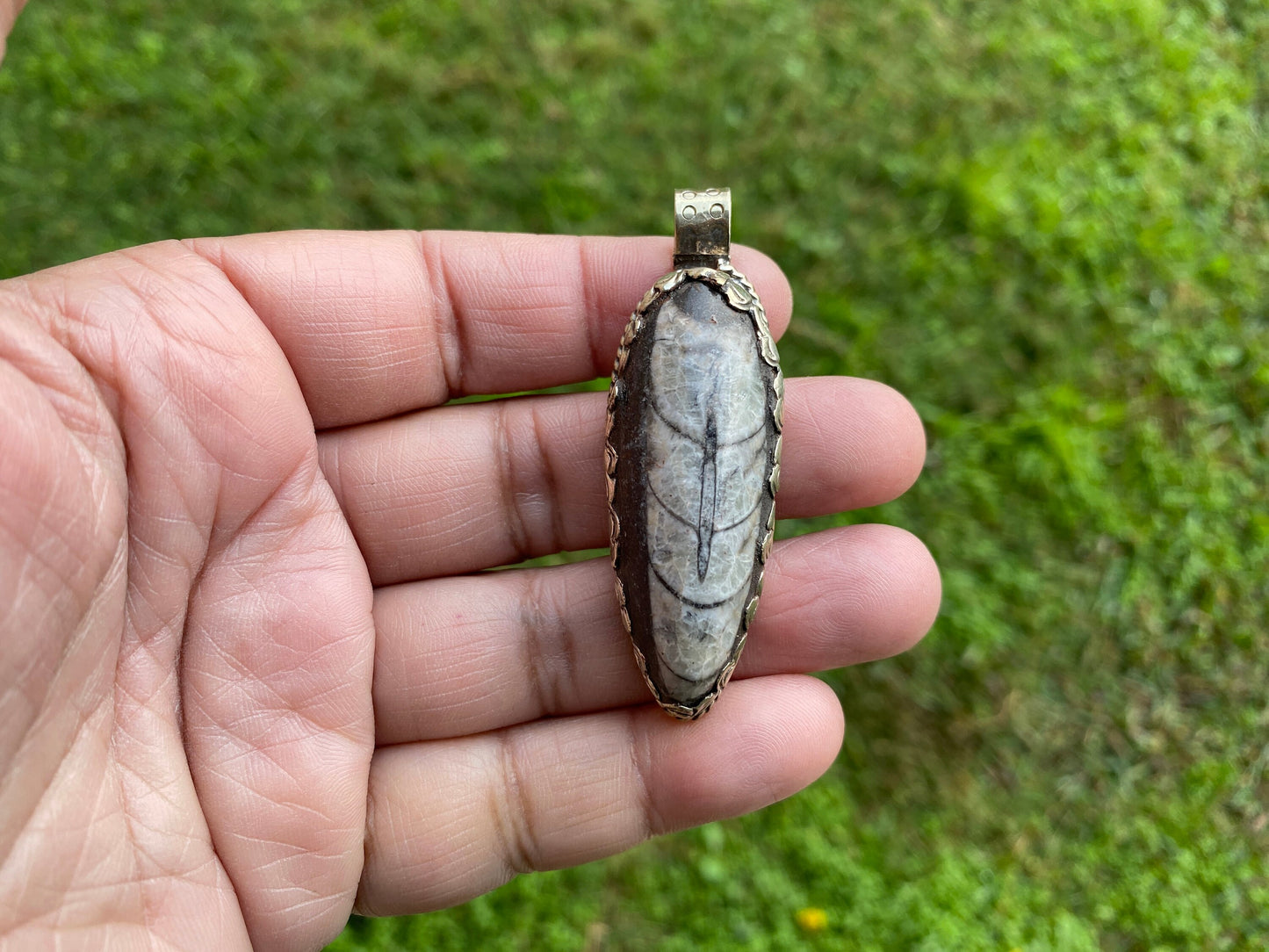 Orthoceras Fossil Tibetan Silver Pendant, Fossilized Pendant, Wiccan Jewelry, Black Stone Pendant, Fossil Jewelry, Orthoceras Jewelry, Boho