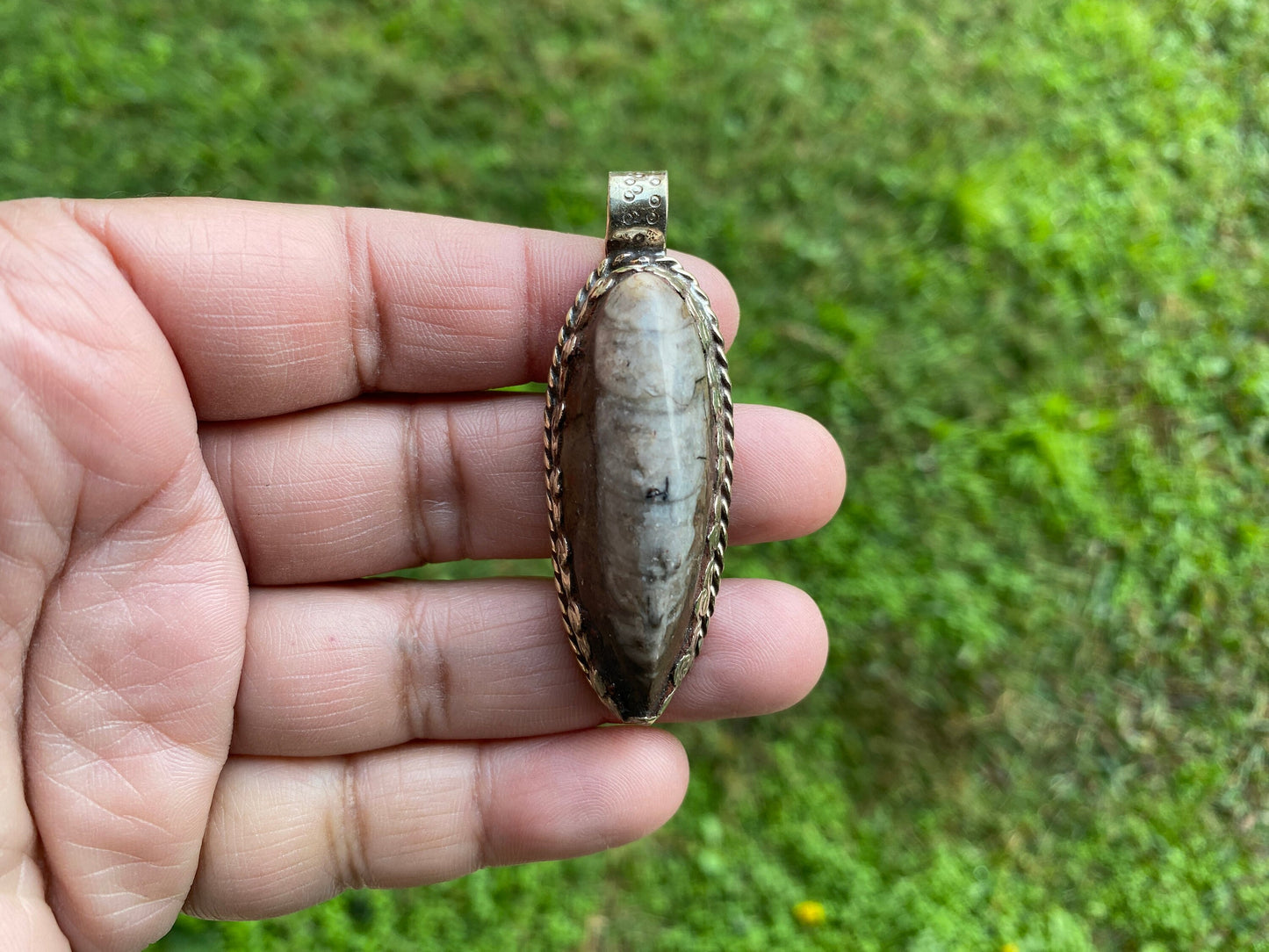 Orthoceras Fossil Tibetan Silver Pendant, Fossilized Pendant, Wiccan Jewelry, Black Stone Pendant, Fossil Jewelry, Orthoceras Jewelry, Boho