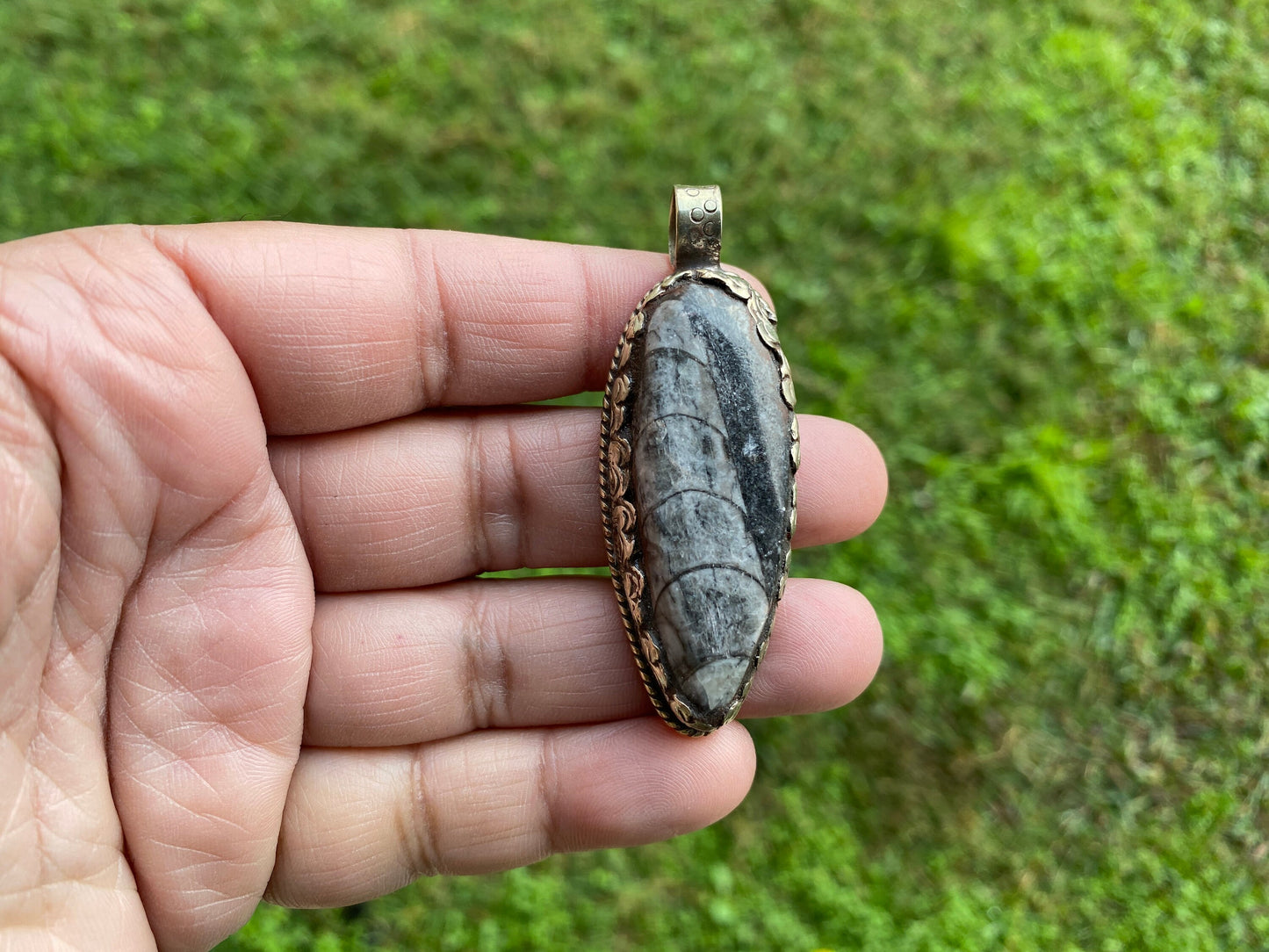 Orthoceras Fossil Tibetan Silver Pendant, Fossilized Pendant, Wiccan Jewelry, Black Stone Pendant, Fossil Jewelry, Orthoceras Jewelry, Boho