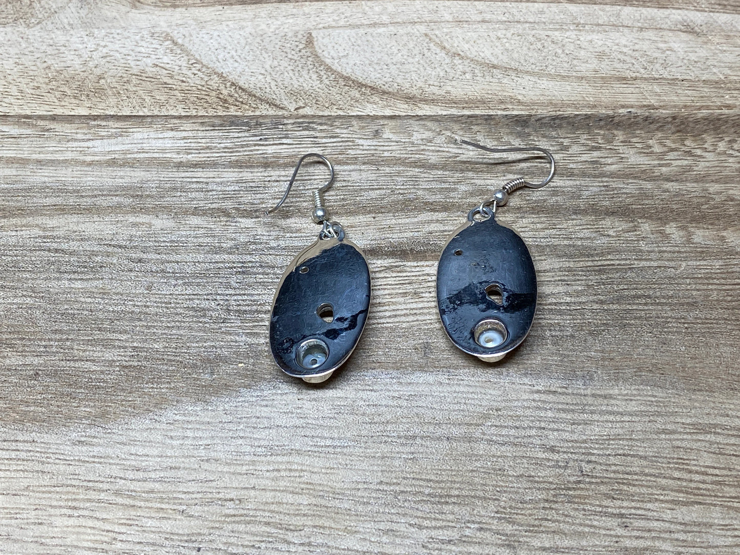 Pearl Two Tone Silver Overlay Earrings, Oval Shape, Dangle Earring, Birthday Gift, Silver Plated, Modern Earring, Designer Earring, Ear wire