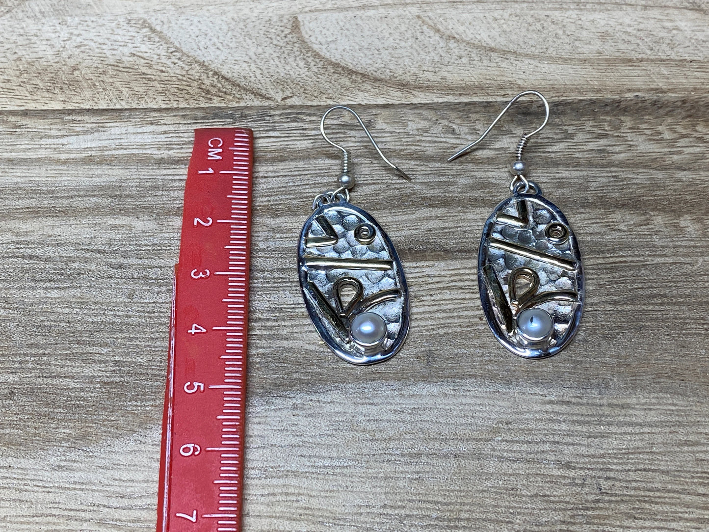 Pearl Two Tone Silver Overlay Earrings, Oval Shape, Dangle Earring, Birthday Gift, Silver Plated, Modern Earring, Designer Earring, Ear wire