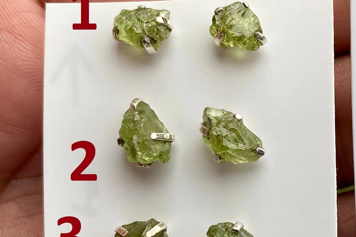 Raw Natural Peridot Gemstone Sterling Silver Stud Earrings, Peridot Earrings, Prong Stud Earring, August Birthstone, Ear Stud, Bridesmaid