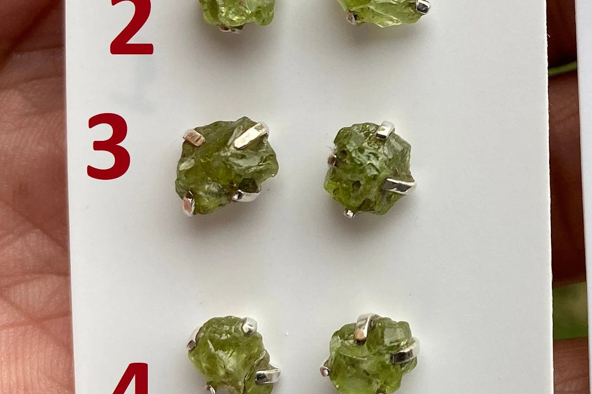 Raw Natural Peridot Gemstone Sterling Silver Stud Earrings, Peridot Earrings, Prong Stud Earring, August Birthstone, Ear Stud, Bridesmaid