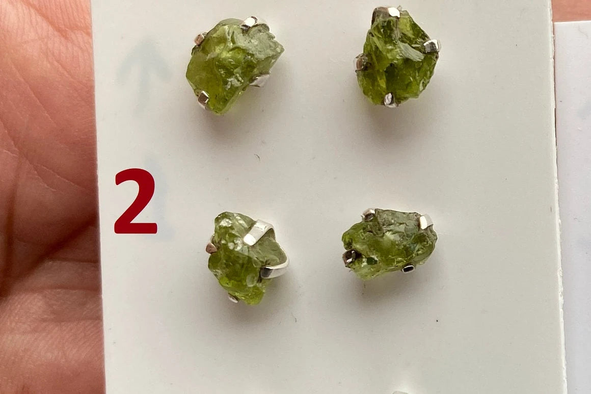 Raw Natural Peridot Gemstone Sterling Silver Stud Earrings, Peridot Earrings, Prong Stud Earring, August Birthstone, Ear Stud, Bridesmaid