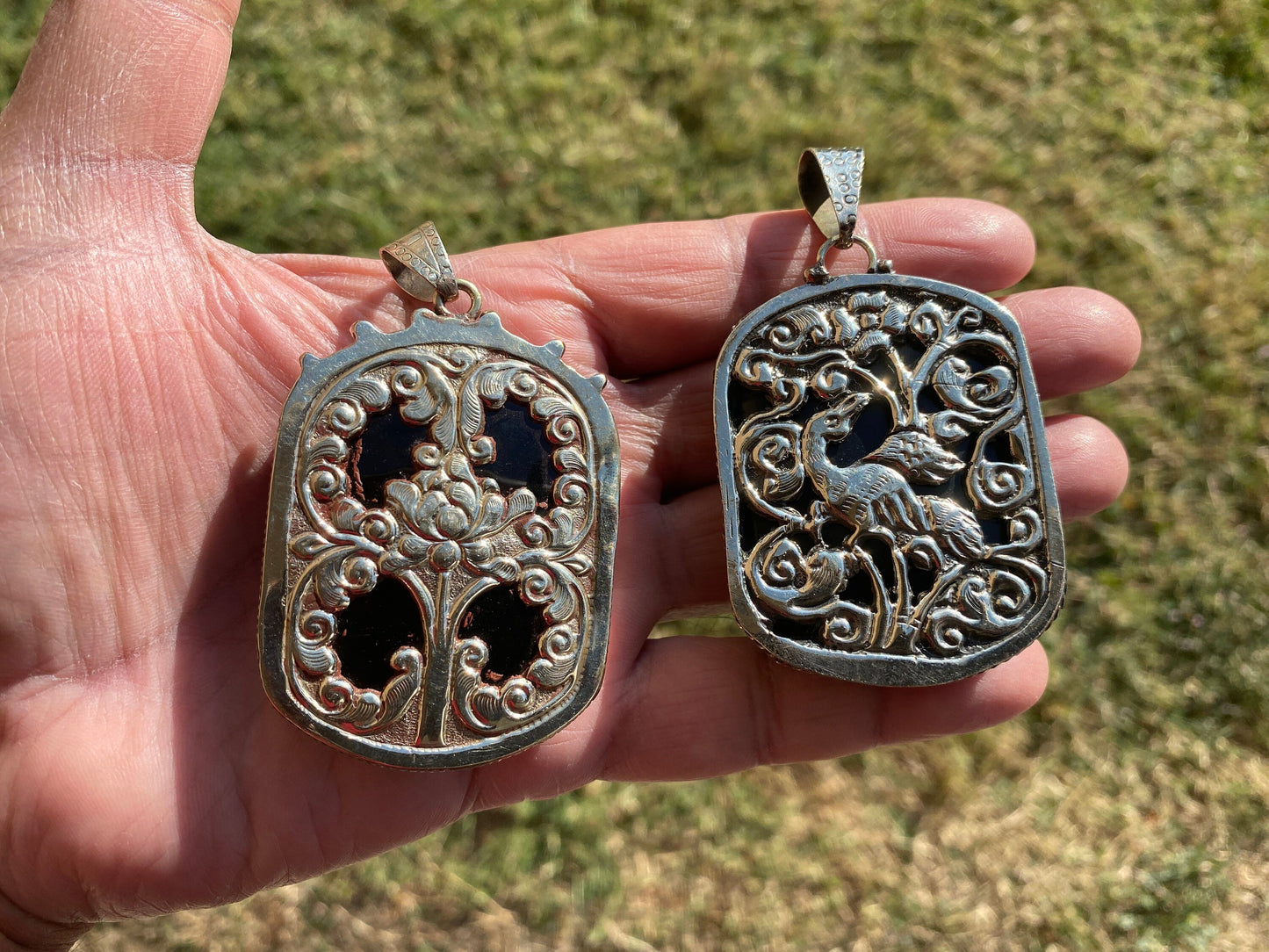 Pet Memorial Tibetan Silver Pendant, Black Obsidian, For Dog Lovers, Pet Memorial Gift, Gift for Pet Lover, Elegant Jewelry, Dog Mom Gift