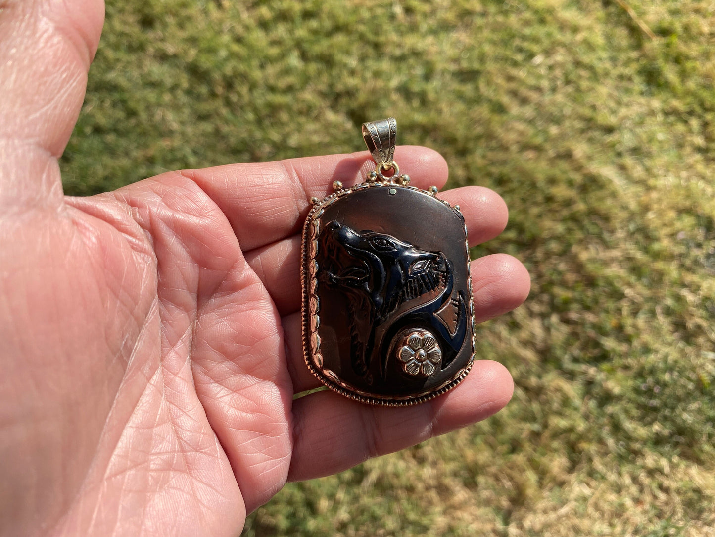 Pet Memorial Tibetan Silver Pendant, Black Obsidian, For Dog Lovers, Pet Memorial Gift, Gift for Pet Lover, Elegant Jewelry, Dog Mom Gift