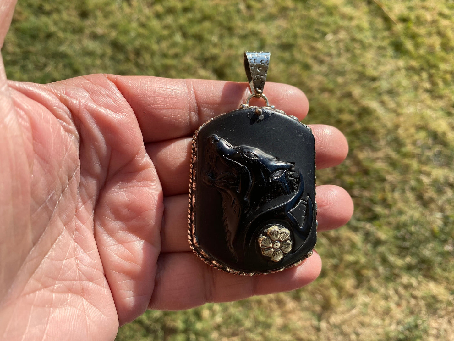 Pet Memorial Tibetan Silver Pendant, Black Obsidian, For Dog Lovers, Pet Memorial Gift, Gift for Pet Lover, Elegant Jewelry, Dog Mom Gift