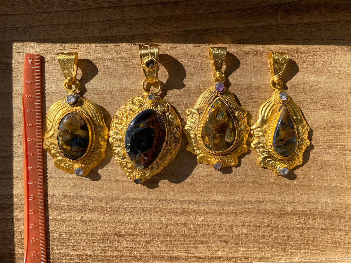 Pietersite Gemstone Gold Overlay Pendant, Swirling Patterns, Luxurious Design, Unique Mineral, High Frequency Stone, Exotic Jewelry,