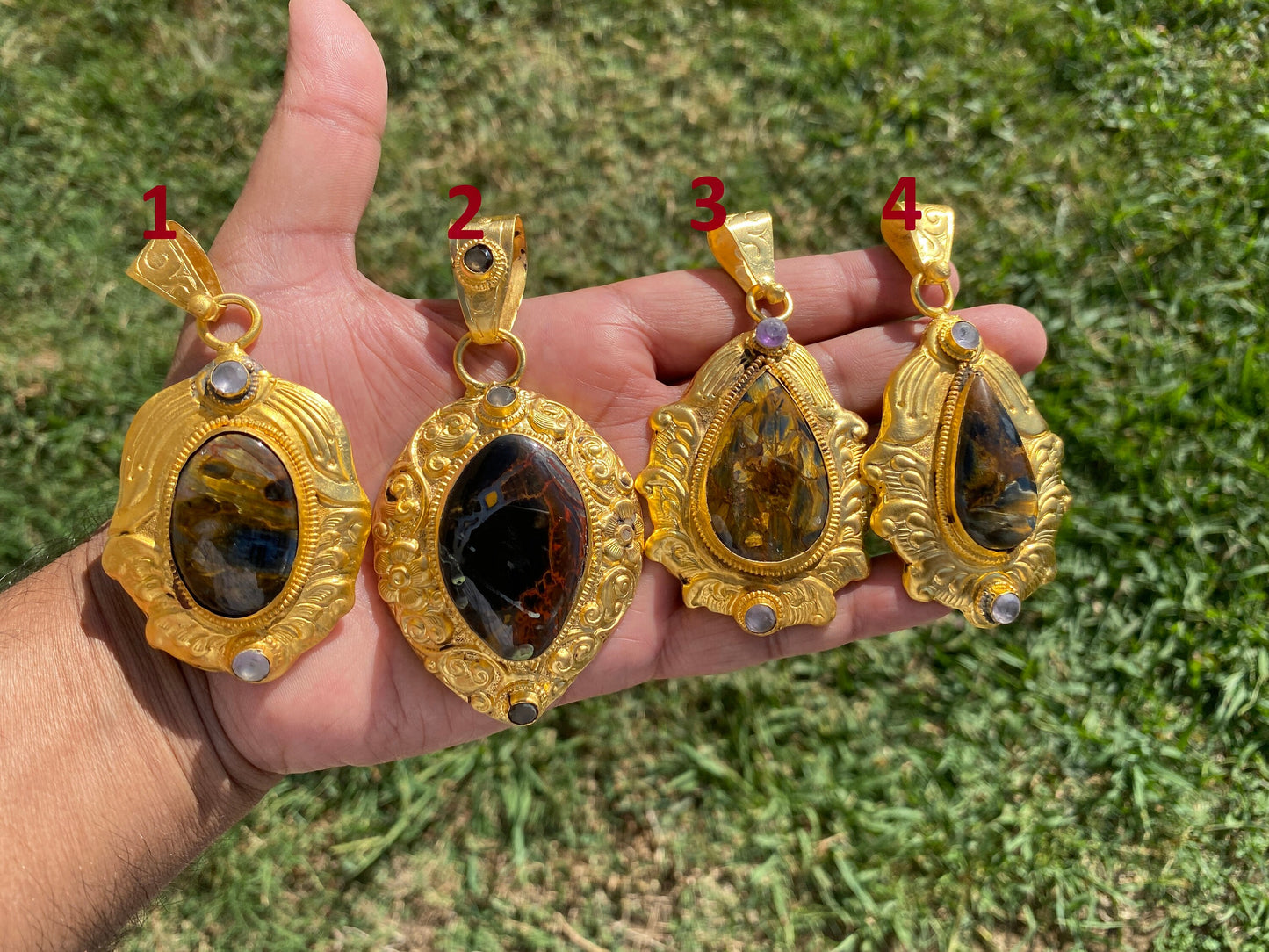 Pietersite Gemstone Gold Overlay Pendant, Swirling Patterns, Luxurious Design, Unique Mineral, High Frequency Stone, Exotic Jewelry,