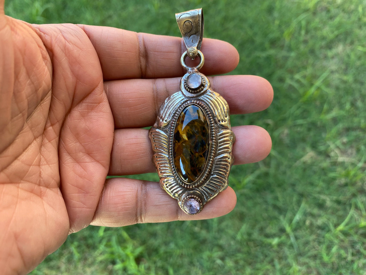 Pietersite Natural Stone Tibetan Silver Pendant, Pietersite Pendant For Necklaces, Big Size Gemstone Pendant, Handmade Gemstone Jewelry Gift
