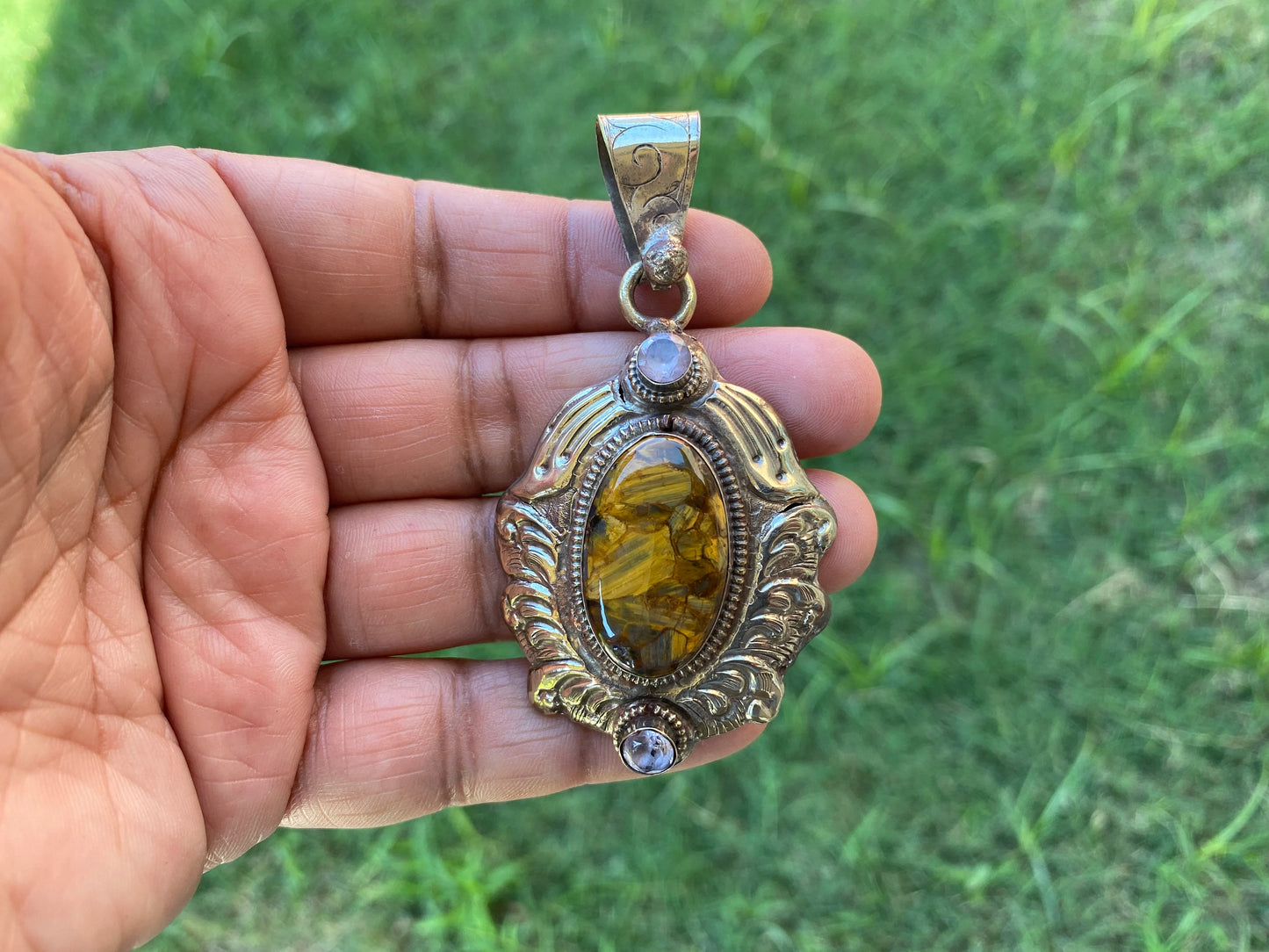 Pietersite Natural Stone Tibetan Silver Pendant, Pietersite Pendant For Necklaces, Big Size Gemstone Pendant, Handmade Gemstone Jewelry Gift
