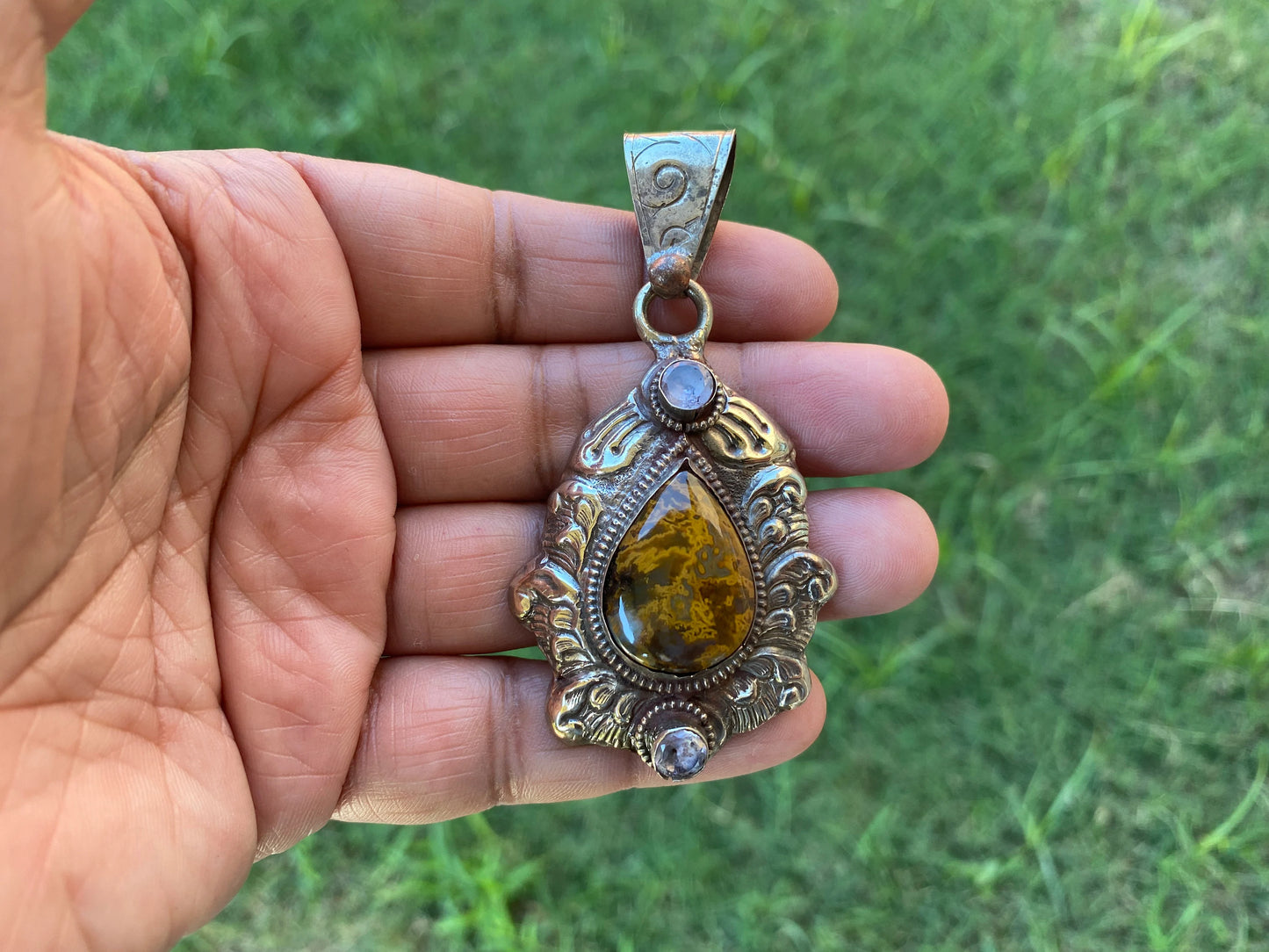 Pietersite Natural Stone Tibetan Silver Pendant, Pietersite Pendant For Necklaces, Big Size Gemstone Pendant, Handmade Gemstone Jewelry Gift