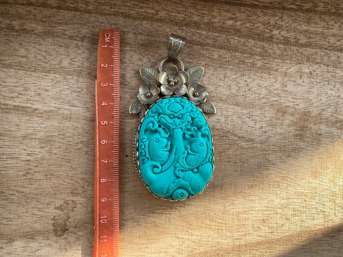 Pisces Zodiac Symbol Tibetan Silver Pendant, Stabilized Turquoise Color, Fish Symbol, Birth Sign, Horoscope Inspired, Astrology Jewelry