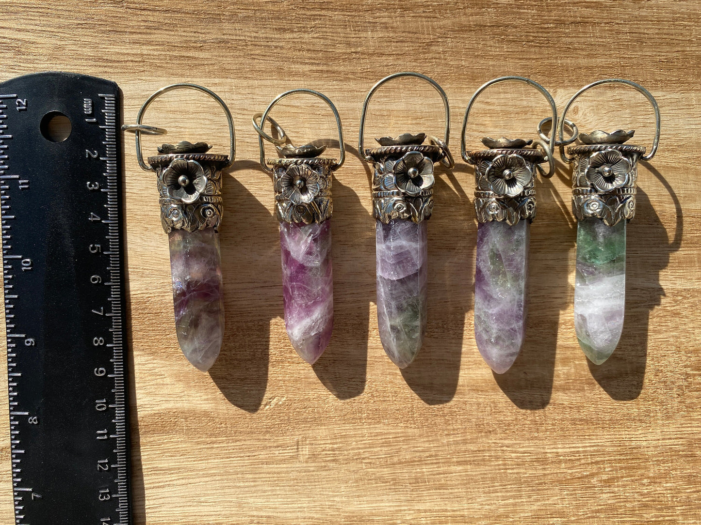 Pointed Fluorite Tibetan Silver Pendant, Unique Designs Jewelry, Crystal Point Bohemian Necklace, Vibrant Fluorite Stone Pendant, Gift Idea