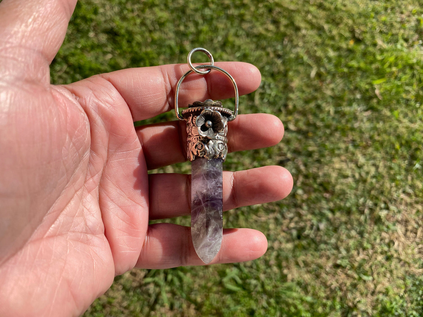 Pointed Fluorite Tibetan Silver Pendant, Unique Designs Jewelry, Crystal Point Bohemian Necklace, Vibrant Fluorite Stone Pendant, Gift Idea