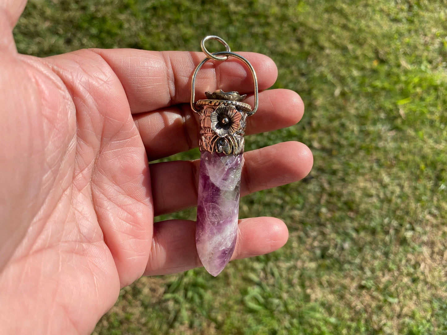 Pointed Fluorite Tibetan Silver Pendant, Unique Designs Jewelry, Crystal Point Bohemian Necklace, Vibrant Fluorite Stone Pendant, Gift Idea
