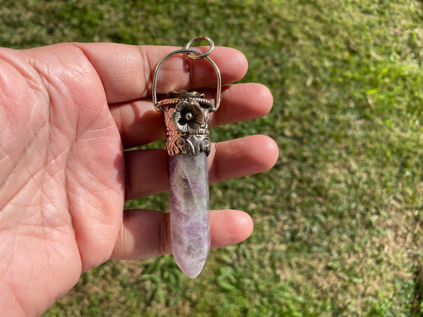 Pointed Fluorite Tibetan Silver Pendant, Unique Designs Jewelry, Crystal Point Bohemian Necklace, Vibrant Fluorite Stone Pendant, Gift Idea
