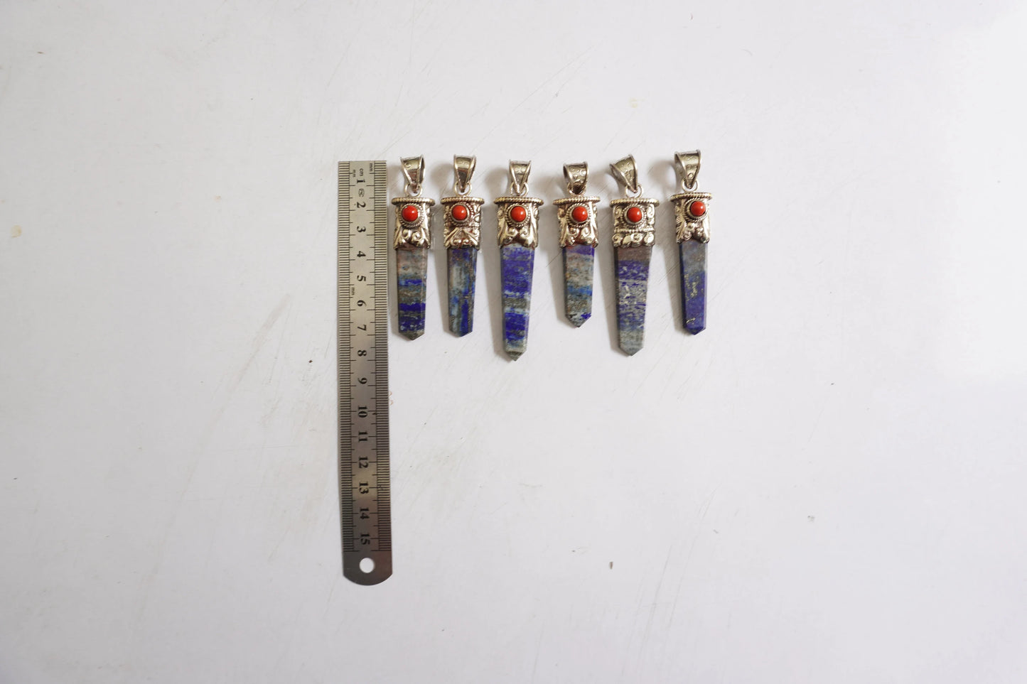 Pointed Lapis Lazuli with Red Coral Tibetan Silver Pendant | Handmade in Nepal, Natural Stone Jewelry for him/her Gift, Unique Jewelry