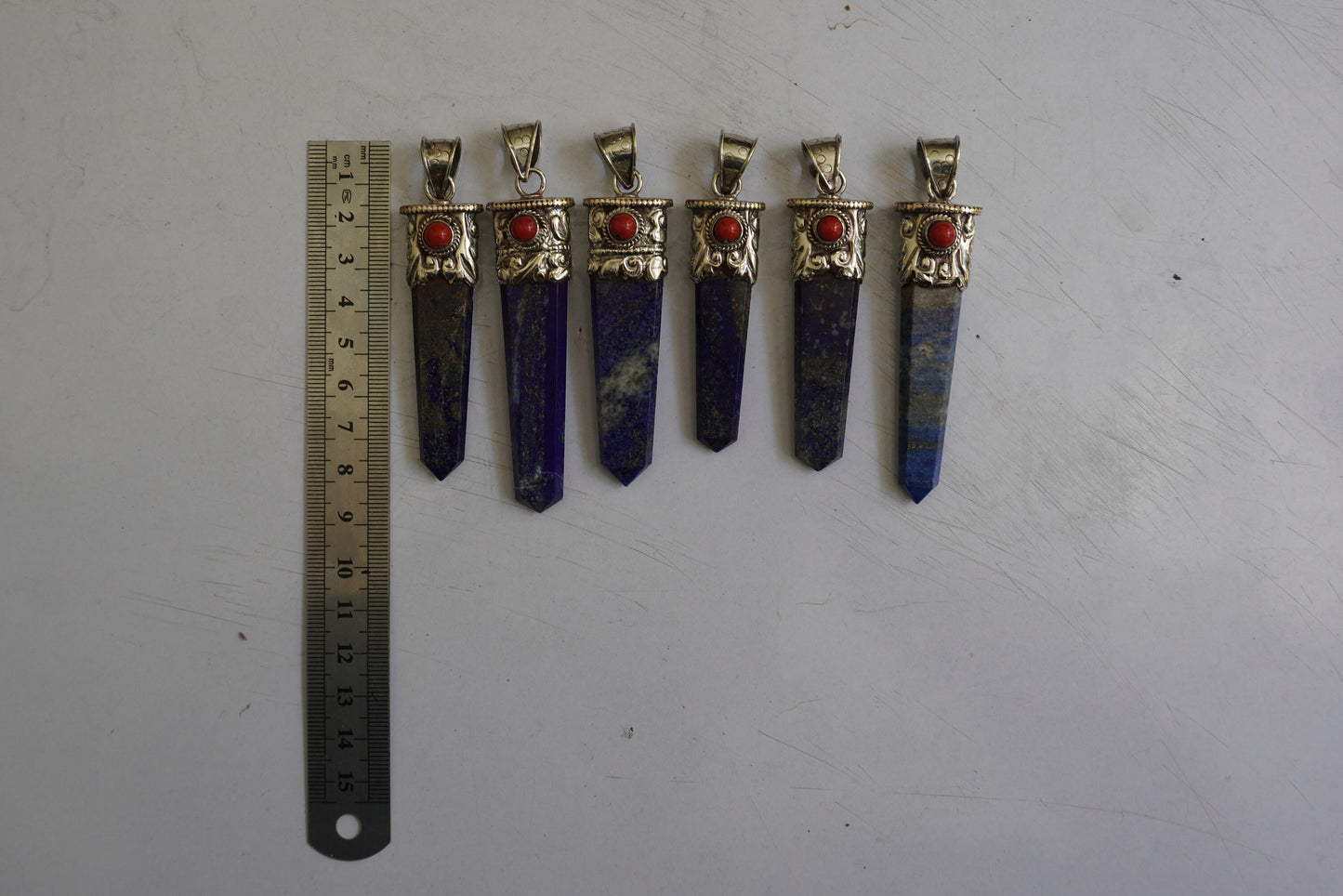 Pointed Lapis Lazuli with Red Coral Tibetan Silver Pendant for Necklace | High-Quality Gemstone Jewelry, Unisex Pendant, Birthstone