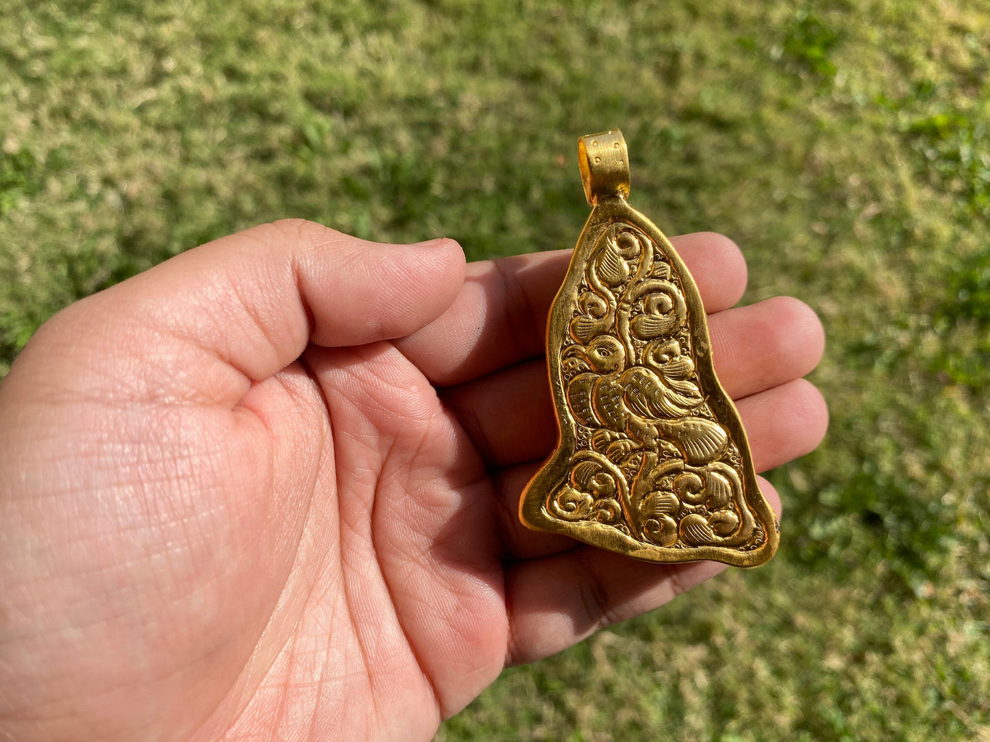 Prayer Hands Carved Bone Pendant, Non Tarnish 18k Brushed Gold Overlay, Crucifix Pendant, Christian Pendant, Jesus Cross Religious Gift