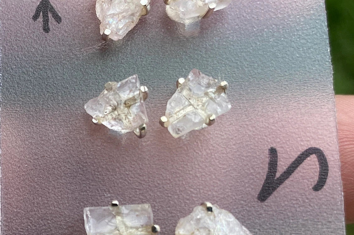 Morganite Gemstone Stud Earrings, Sterling Silver, Prong Earring, Natural Stone Stud Earring, Raugh Gemstone Stud Earring, Christmas Gift