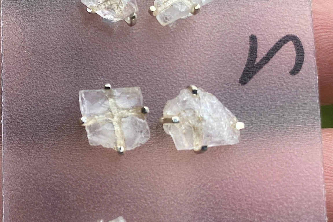 Morganite Gemstone Stud Earrings, Sterling Silver, Prong Earring, Natural Stone Stud Earring, Raugh Gemstone Stud Earring, Christmas Gift