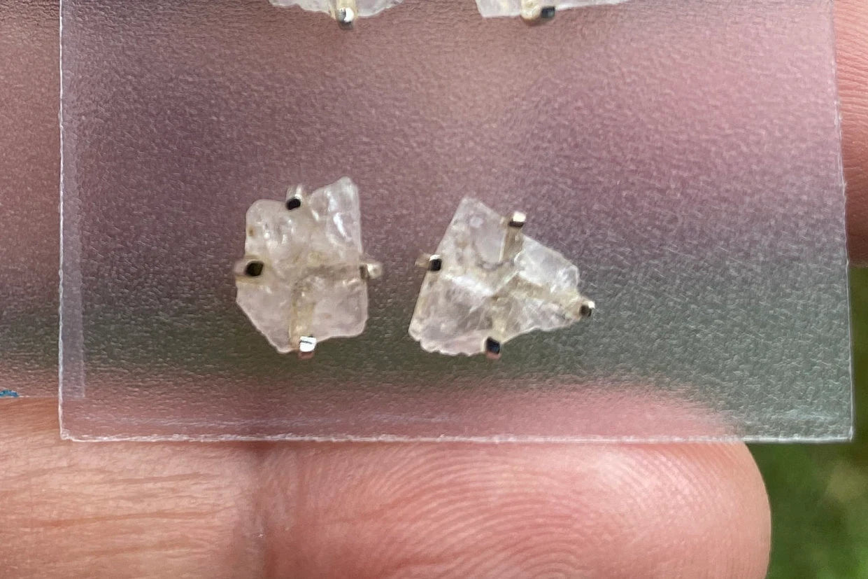 Morganite Gemstone Stud Earrings, Sterling Silver, Prong Earring, Natural Stone Stud Earring, Raugh Gemstone Stud Earring, Christmas Gift