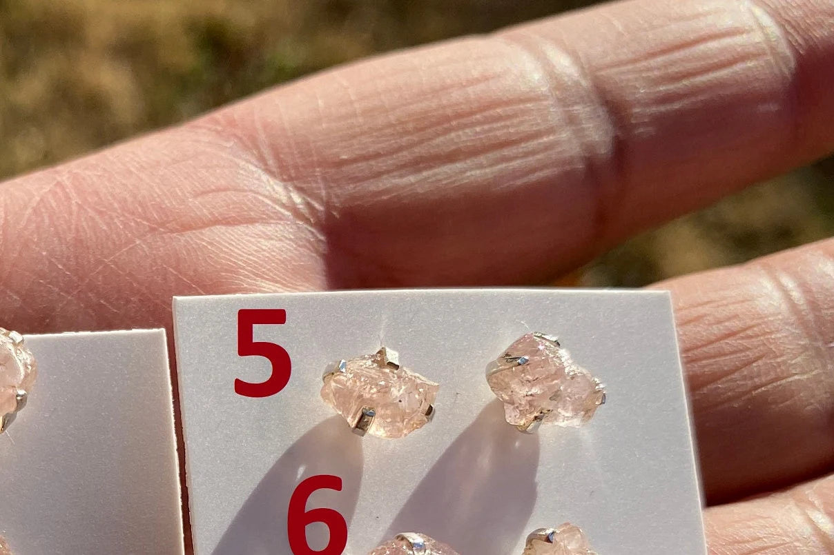 Raw Natural Morganite Gemstone Stud Earrings, Sterling Silver, Rough Morganite Stud Earrings, Morganite Jewelry, Prong Earring, Post Earring