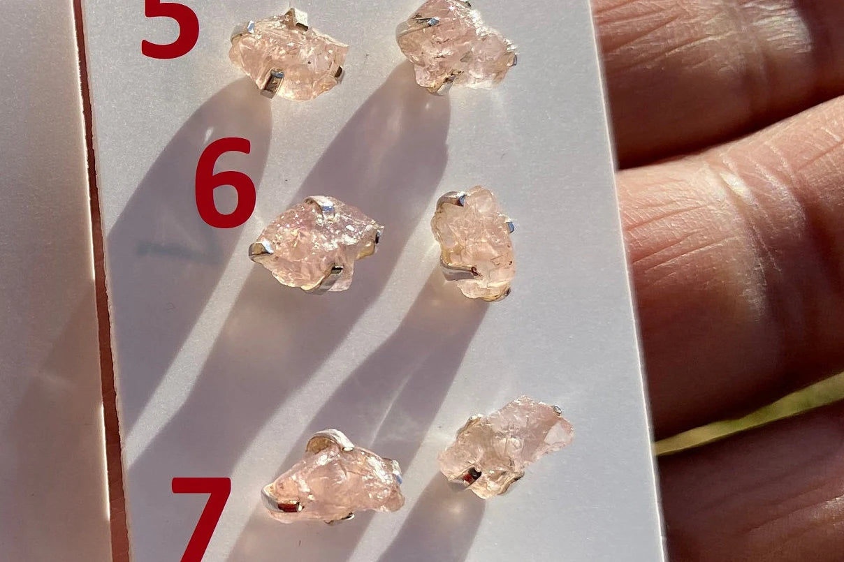 Raw Natural Morganite Gemstone Stud Earrings, Sterling Silver, Rough Morganite Stud Earrings, Morganite Jewelry, Prong Earring, Post Earring
