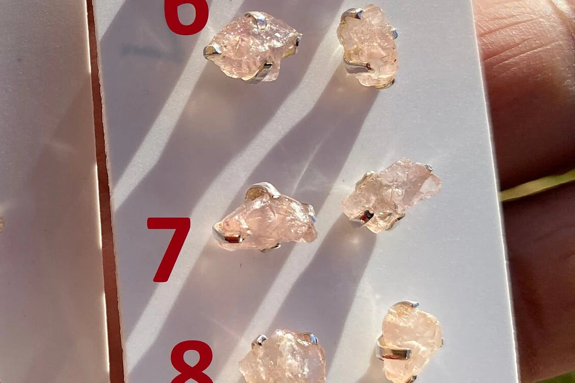 Raw Natural Morganite Gemstone Stud Earrings, Sterling Silver, Rough Morganite Stud Earrings, Morganite Jewelry, Prong Earring, Post Earring