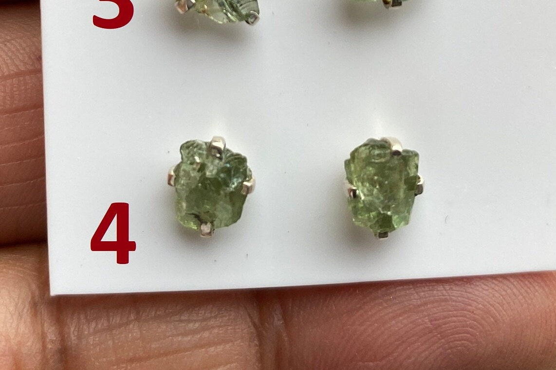 Raw Natural Peridot Gemstone Sterling Silver Stud Earrings, Peridot Earrings, Prong Stud Earring, August Birthstone, Ear Stud, Bridesmaid