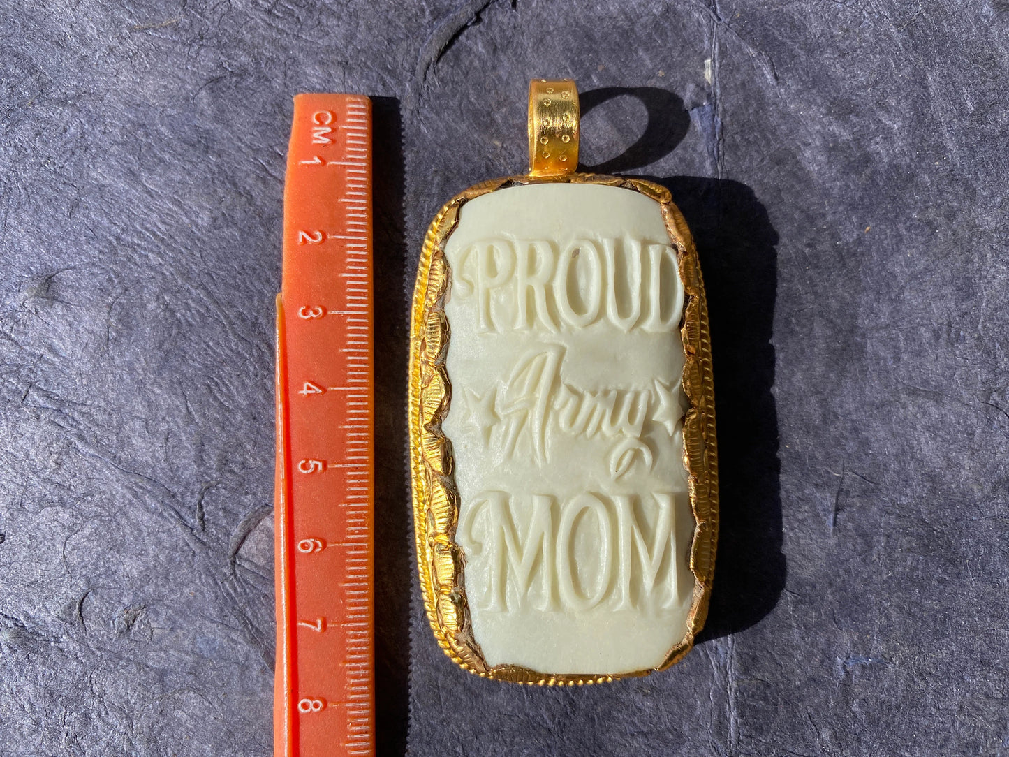 Proud Army Mom Bone Carved Pendant, 18K Brushed Gold Overlay, Non Tarnish, Jewelry for Army Mom, Military Pride Jewelry, Army Mom Gifts