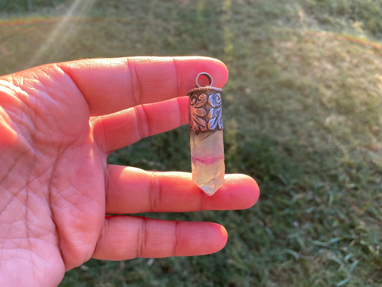 Rainbow Fluorite Crystal Point Sterling Silver Pendant, Healing Point Crystal, Fluorite Gemstone Point, Rainbow Fluorite, Tibetan Pendant