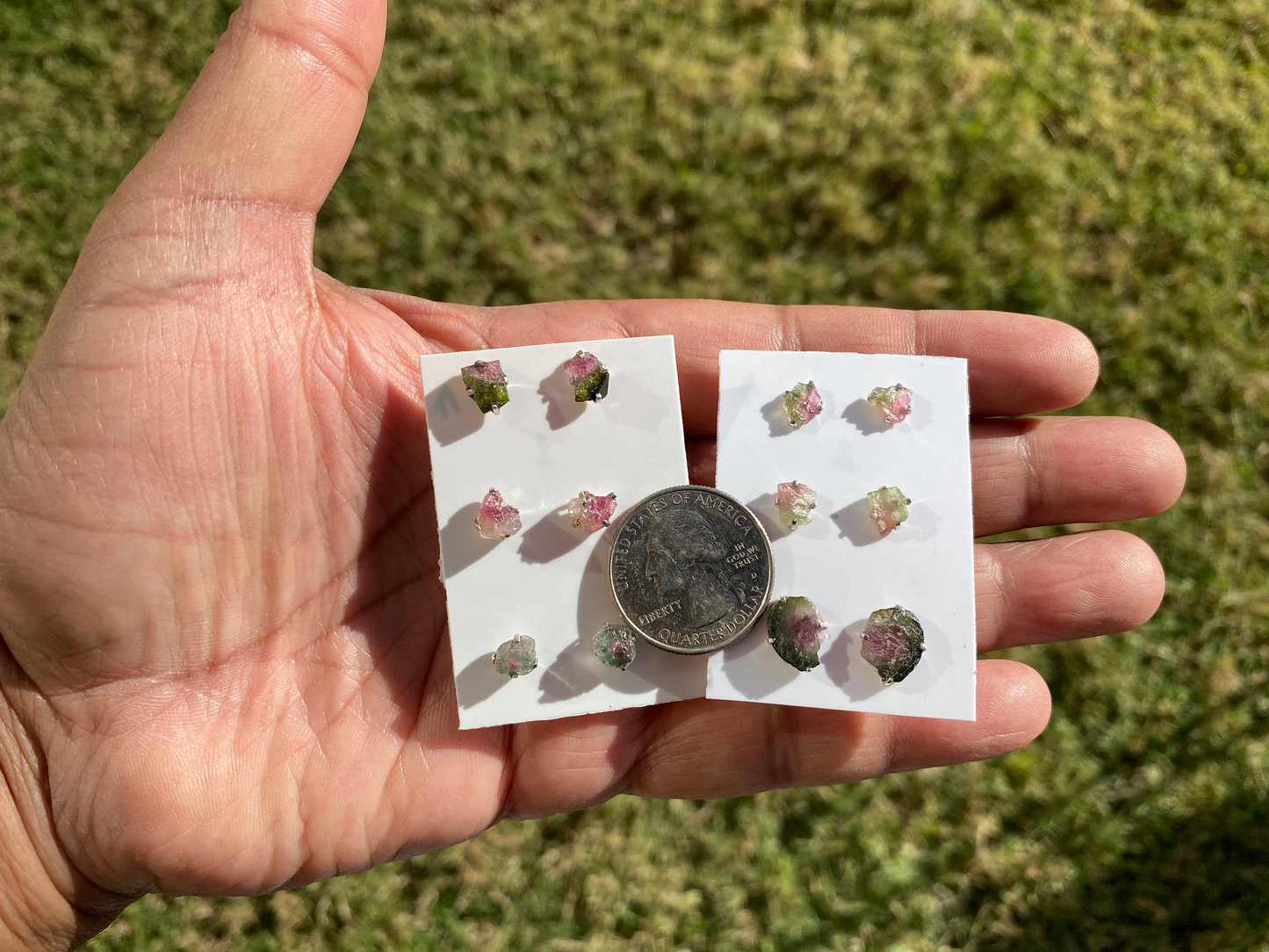Raw Watermelon Tourmaline Studs Earring, Sterling Silver Studs, Rough Gemstone Earring, Raw Tourmaline Stud Earrings, Natural Stone Jewelry