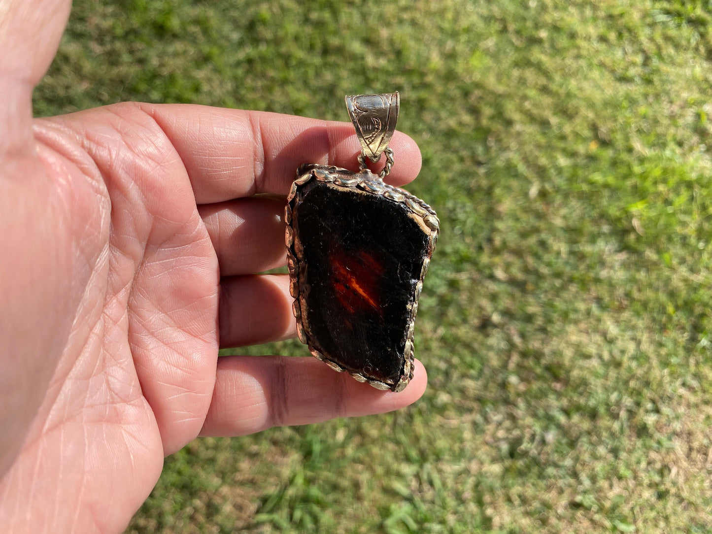 Raw Amber Slab Tibetan Silver Pendant, Natural History Inspired Jewelry, Amber Healing Properties Jewelry, Earthy Bohemian Jewelry, Boho