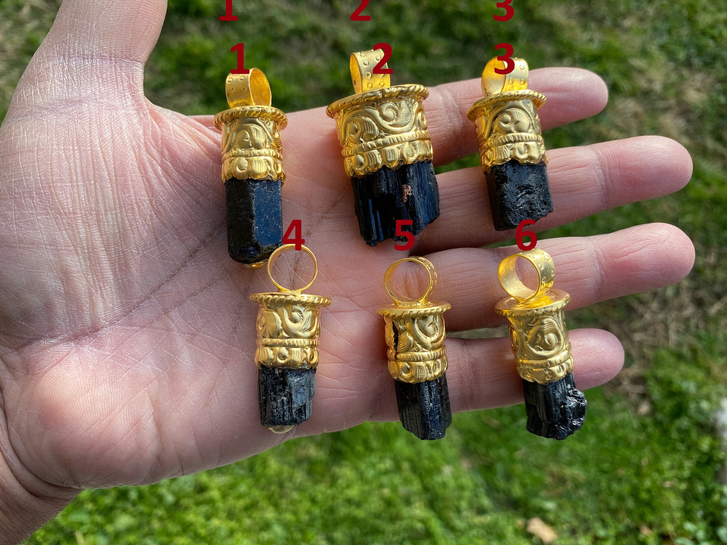 Raw Black Tourmaline Brushed Gold Overlay Non Tarnish Pendant, Natural Pointed Crystal, Black Tourmaline Gemstone, High Energy Stone Pendant