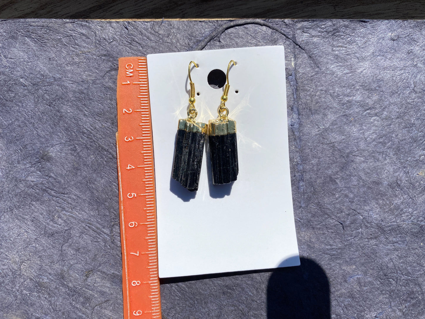 Raw Black Tourmaline Earrings, Gold Electroplated, Raw Gemstone Earrings, Dangle Earring, Gifts for Mom, Mothers Day Gift, Healing Crystal