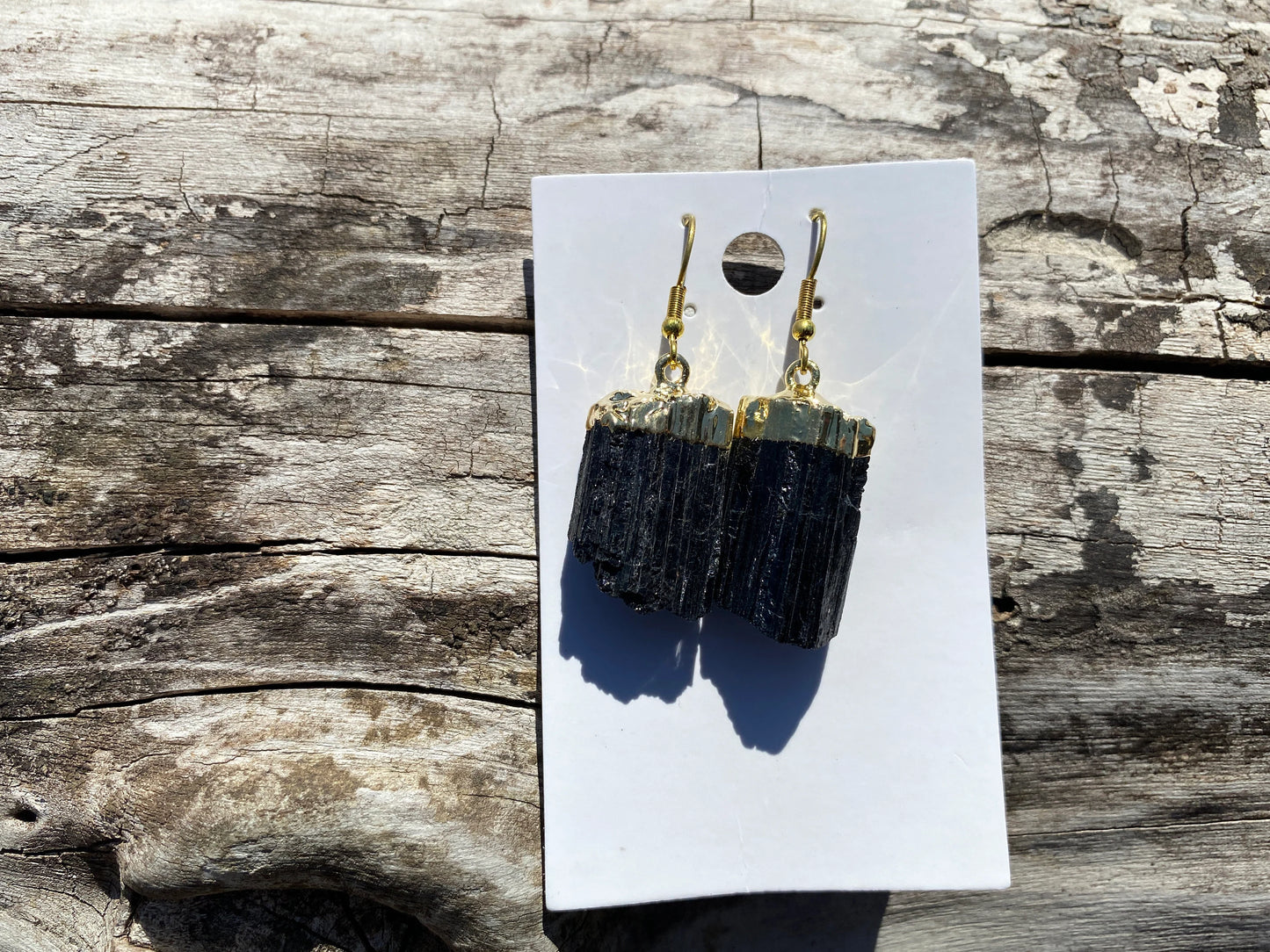 Raw Black Tourmaline Earrings, Gold Electroplated, Raw Gemstone Earrings, Dangle Earring, Gifts for Mom, Mothers Day Gift, Healing Crystal