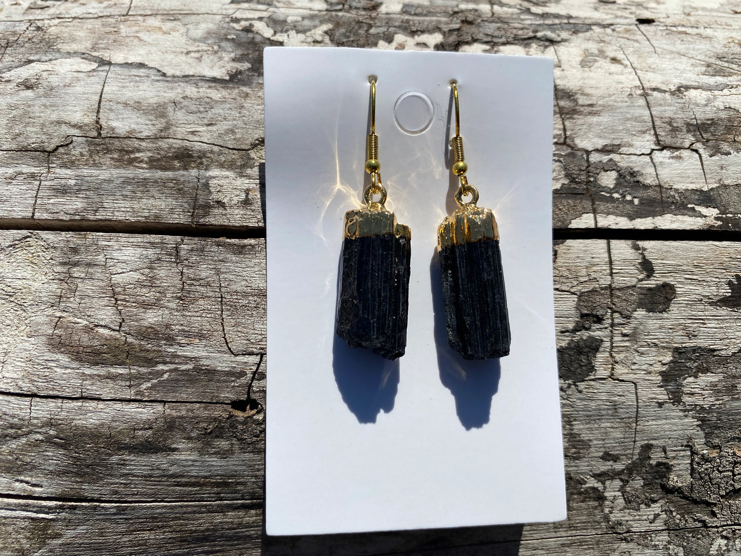 Raw Black Tourmaline Earrings, Gold Electroplated, Raw Gemstone Earrings, Dangle Earring, Gifts for Mom, Mothers Day Gift, Healing Crystal