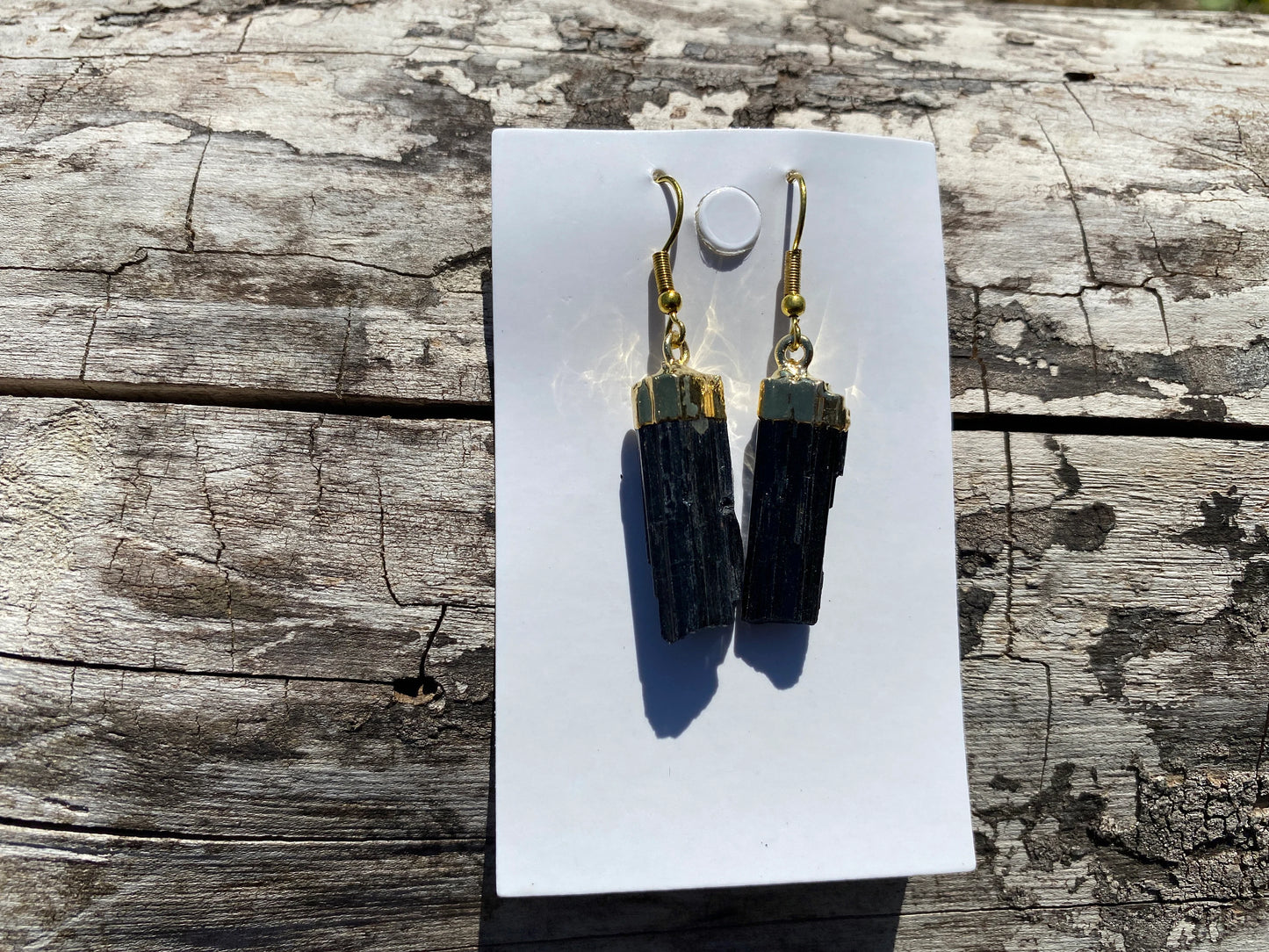 Raw Black Tourmaline Earrings, Gold Electroplated, Raw Gemstone Earrings, Dangle Earring, Gifts for Mom, Mothers Day Gift, Healing Crystal